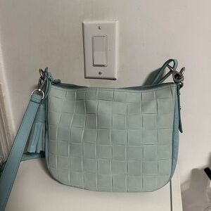 Fossil Woven Shoulder Bag in Light Aqua